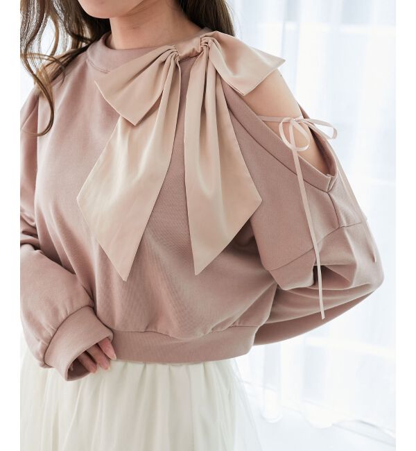  「オープンショルダーリボンスウェット」|スウェット・ジャージ|