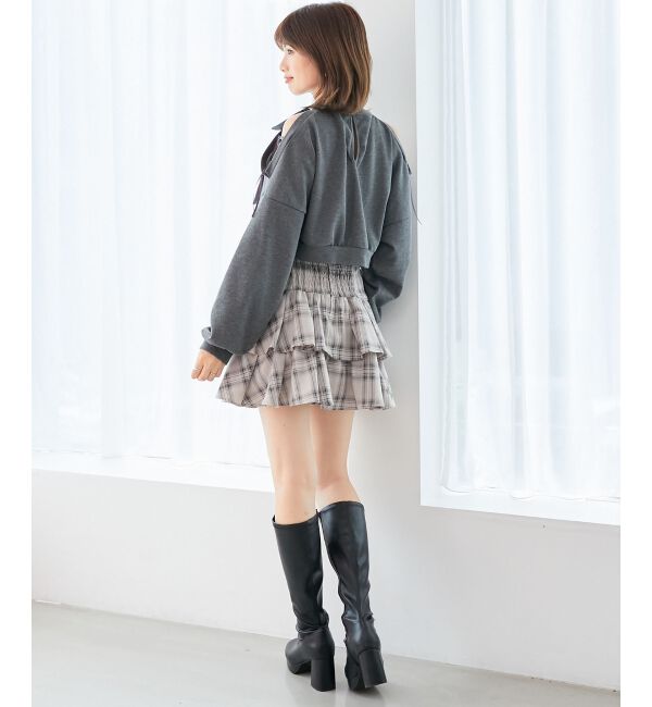  「オープンショルダーリボンスウェット」|スウェット・ジャージ|