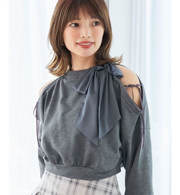  「オープンショルダーリボンスウェット」|スウェット・ジャージ|