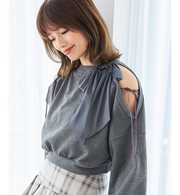 「オープンショルダーリボンスウェット」|スウェット・ジャージ|