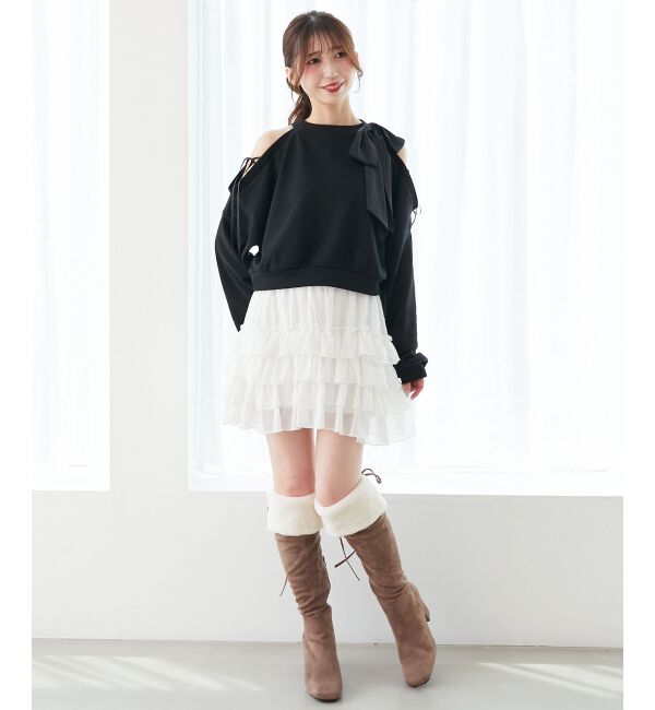  「オープンショルダーリボンスウェット」|スウェット・ジャージ|