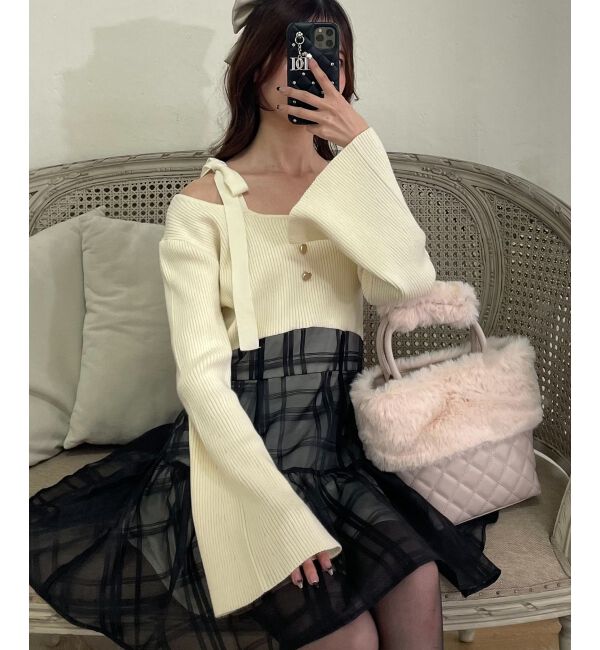  「ショルダーリボンコルセットミニワンピ」|ワンピース|