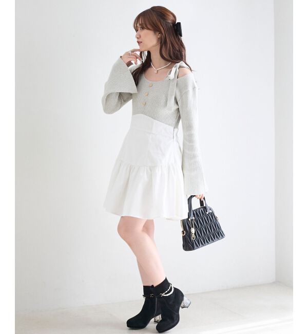  「ショルダーリボンコルセットミニワンピ」|ワンピース|