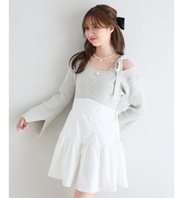  「ショルダーリボンコルセットミニワンピ」|ワンピース|