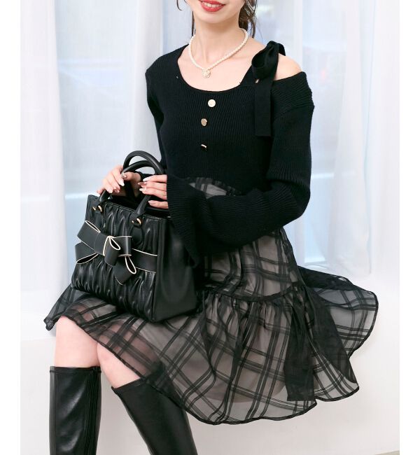  「ショルダーリボンコルセットミニワンピ」|ワンピース|