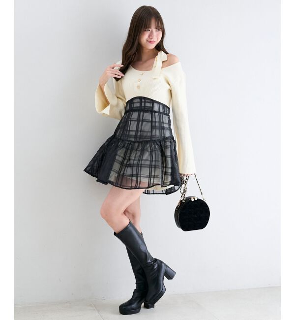  「ショルダーリボンコルセットミニワンピ」|ワンピース|