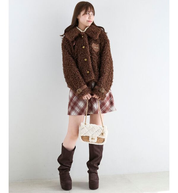  「ハートパッチふわふわブルゾン」|ブルゾン・スタジャン|ブラウン