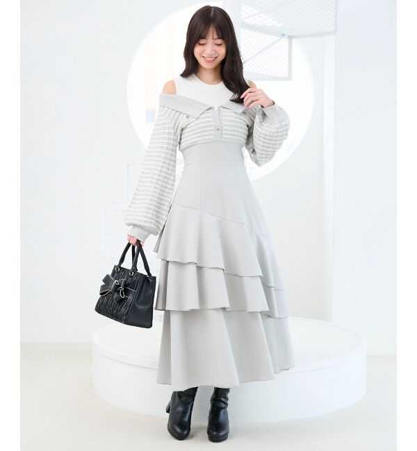  「ツイードニットドッキングワンピース」|ワンピース|