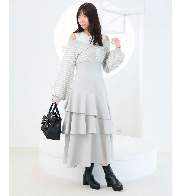  「ツイードニットドッキングワンピース」|ワンピース|