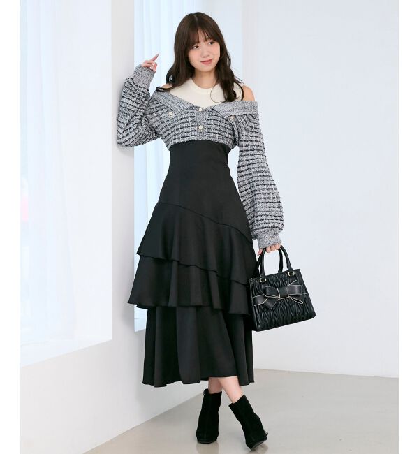  「ツイードニットドッキングワンピース」|ワンピース|