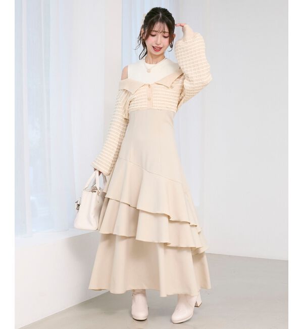  「ツイードニットドッキングワンピース」|ワンピース|