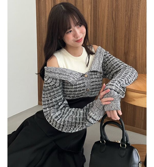  「ツイードニットドッキングワンピース」|ワンピース|