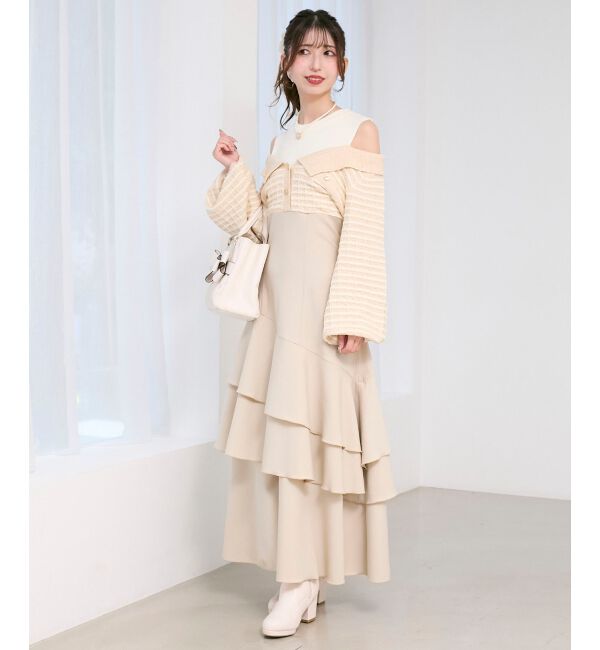  「ツイードニットドッキングワンピース」|ワンピース|