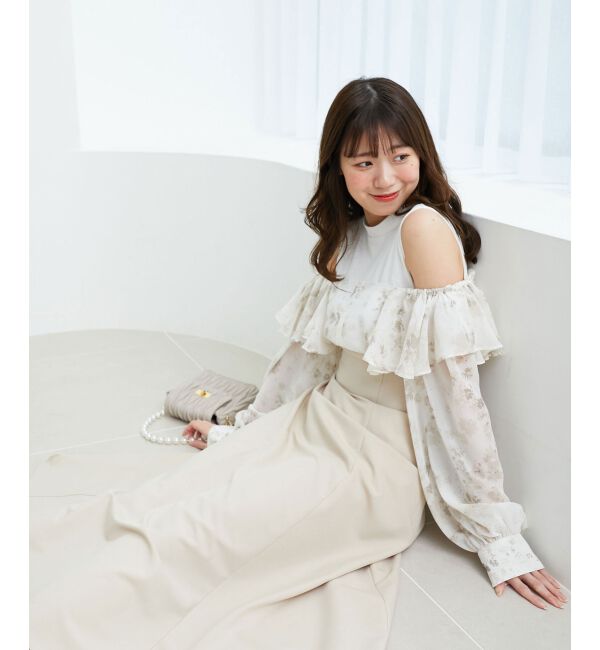  「ウエストきゅっとフリルワンピース」|ワンピース|ベージュ