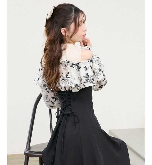  「ウエストきゅっとフリルワンピース」|ワンピース|ブラック