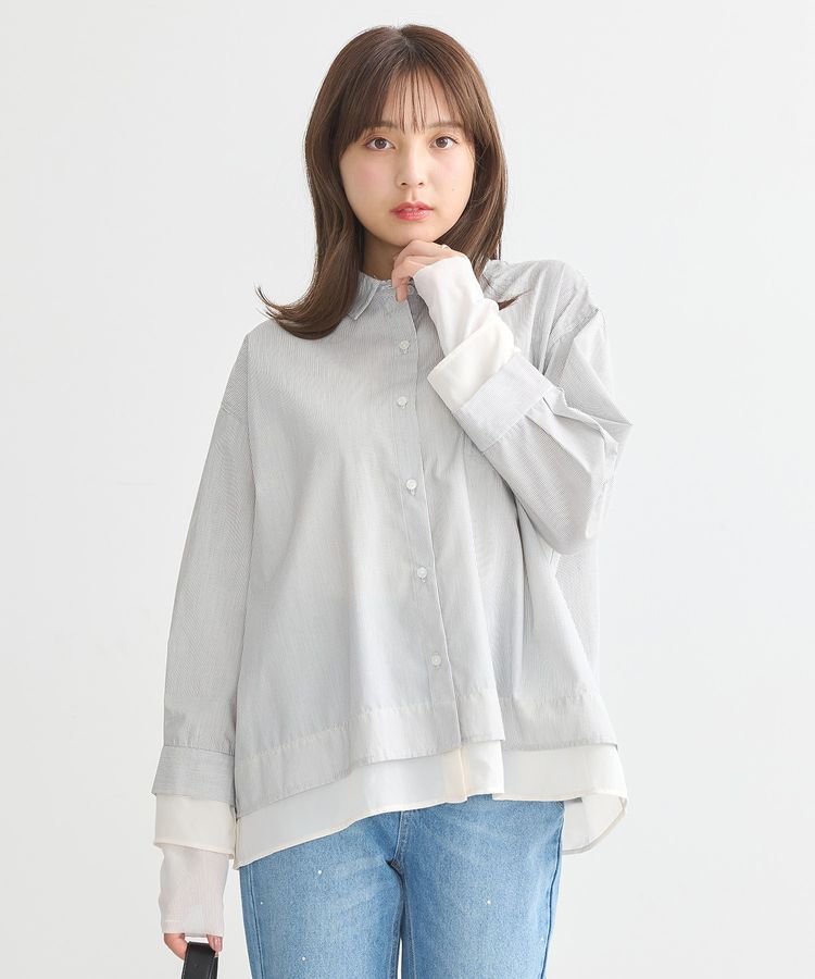 earth music&ecology「シフォン&times;チュールレイヤードシャツ」|シャツ・ブラウス|