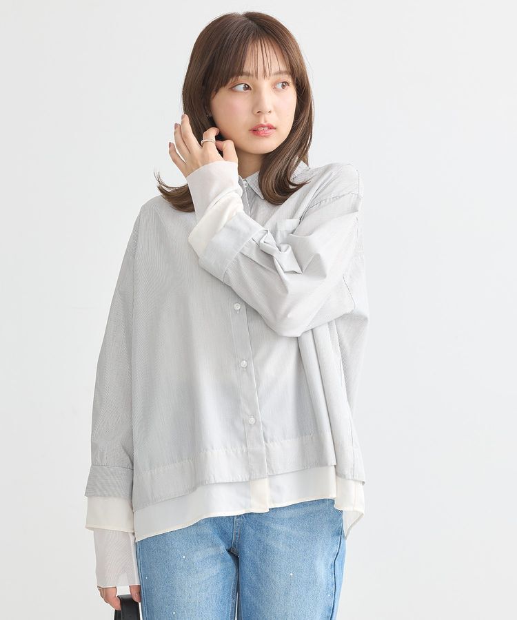 earth music&ecology「シフォン&times;チュールレイヤードシャツ」|シャツ・ブラウス|