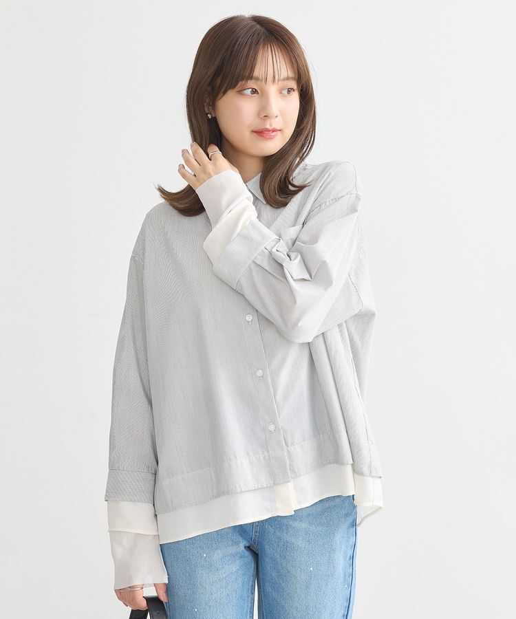 earth music&ecology「シフォン&times;チュールレイヤードシャツ」|シャツ・ブラウス|