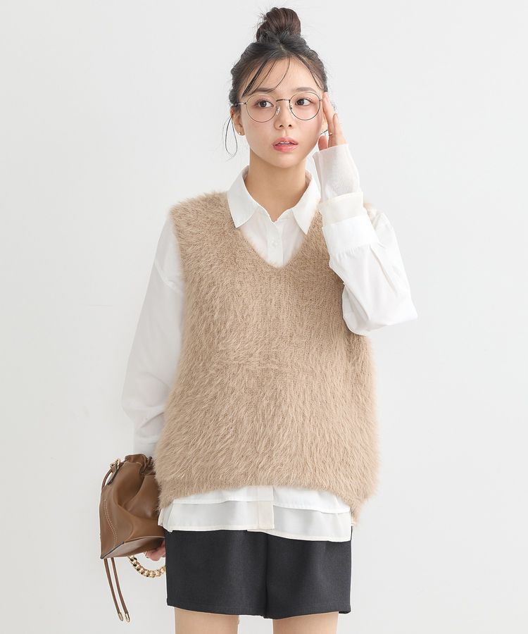 earth music&ecology「シフォン&times;チュールレイヤードシャツ」|シャツ・ブラウス|