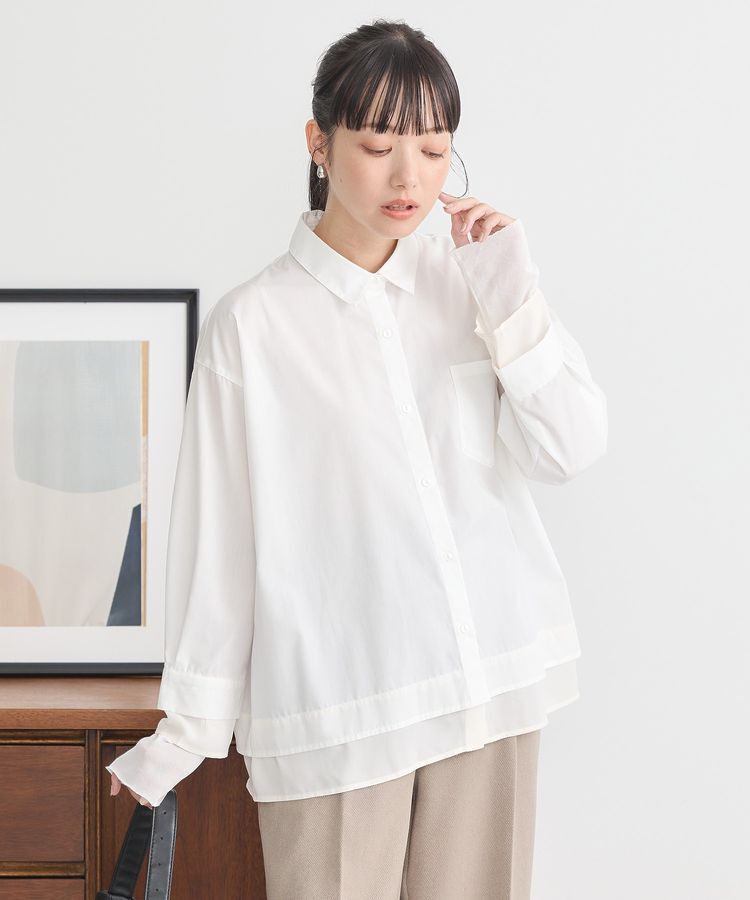 earth music&ecology「シフォン&times;チュールレイヤードシャツ」|シャツ・ブラウス|