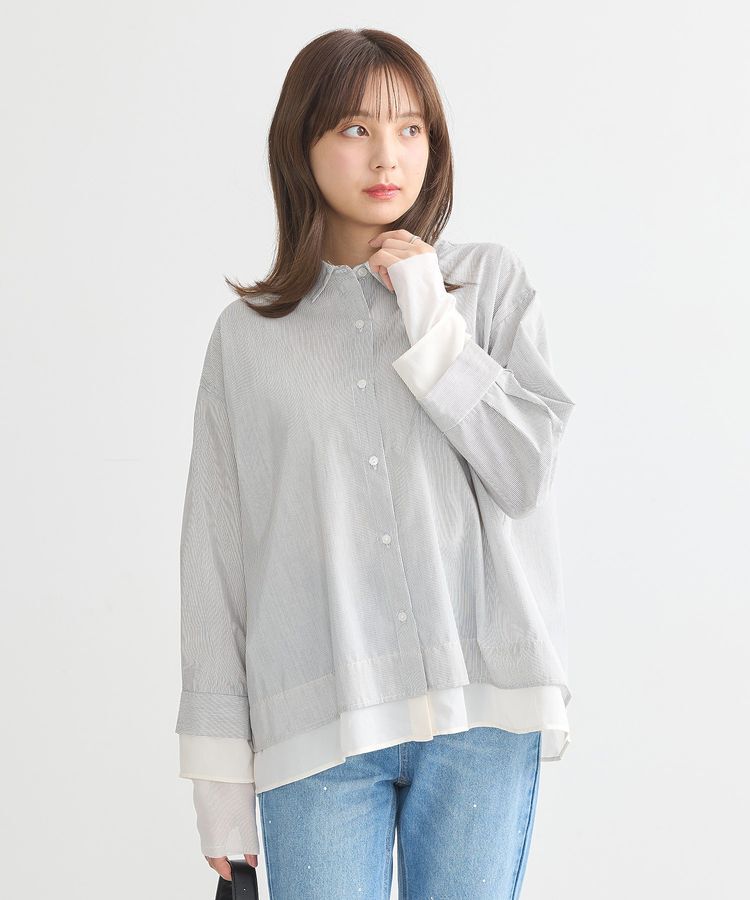 earth music&ecology「シフォン&times;チュールレイヤードシャツ」|シャツ・ブラウス|Stripe