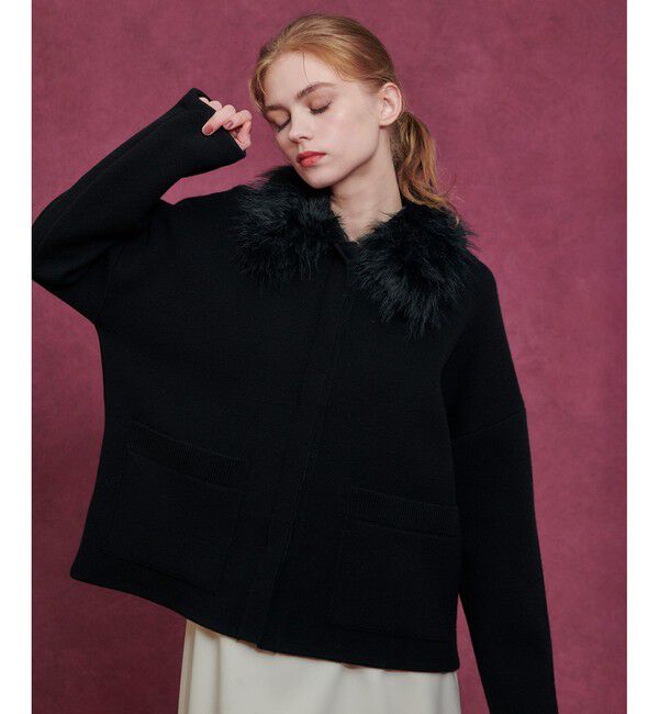 LOULOU WILLOUGHBY「【LOULOU WILLOUGHBY】ファー衿ニットショートコート」|ダッフルコート|