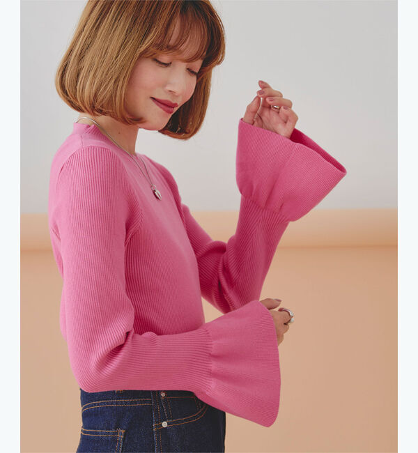 titivate「クルーネックベルスリーブニット」|ニット・セーター|ピンク