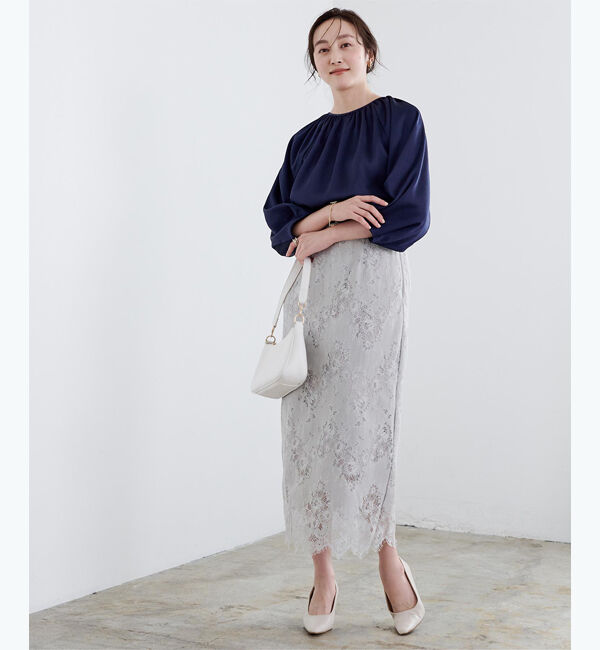 ur's「サテンギャザーブラウス」|シャツ・ブラウス|ネイビー