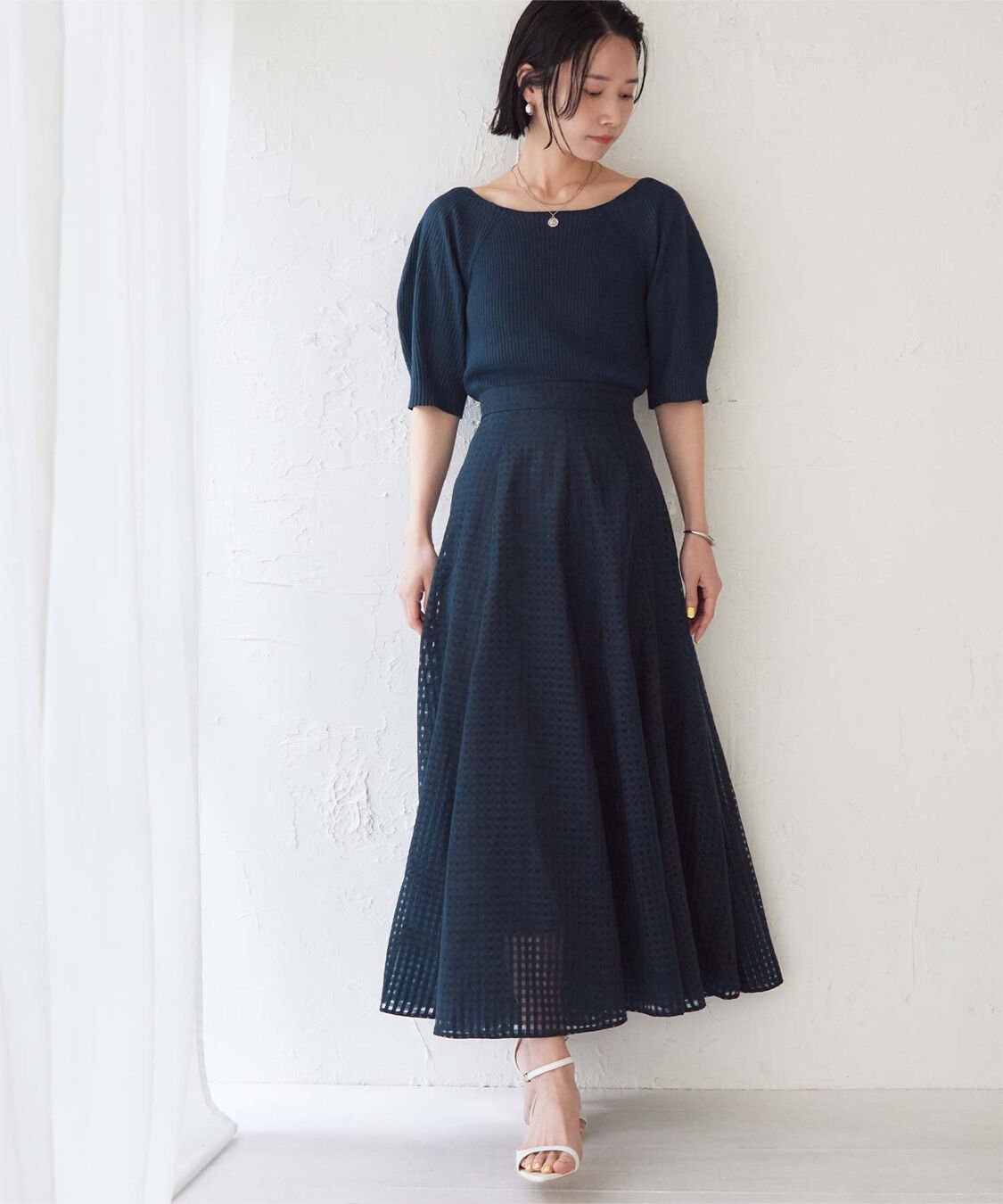 ur's「シアーギンガムチェックフレアスカート」|スカート|