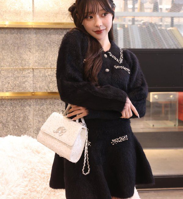  「ビジュー付フェザーニットセットアップ」|ワンピース|