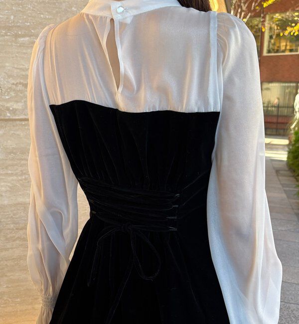  「ベロアリボン異素材ロングワンピース」|ワンピース|