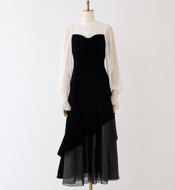  「ベロアリボン異素材ロングワンピース」|ワンピース|