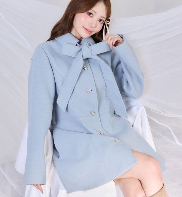  「【SＭサイズあり】リボン取り外し可能ミドルコート」|その他|サックスブルー