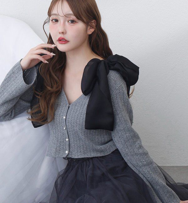  「キラキラボタンアイレットカーデ」|ニット・セーター|