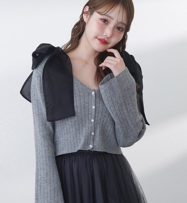  「キラキラボタンアイレットカーデ」|ニット・セーター|