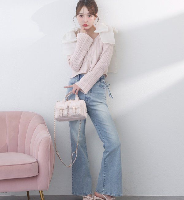  「キラキラボタンアイレットカーデ」|ニット・セーター|