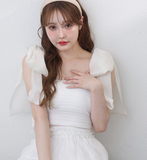  「肩リボン取り外し可能カップ付きシャーリングインナー」|プルオーバー|