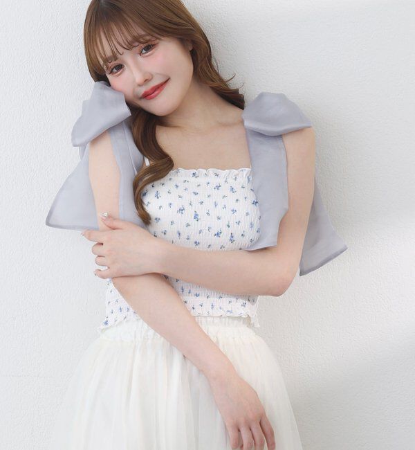  「肩リボン取り外し可能カップ付きシャーリングインナー」|プルオーバー|