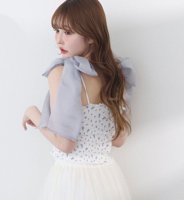  「肩リボン取り外し可能カップ付きシャーリングインナー」|プルオーバー|