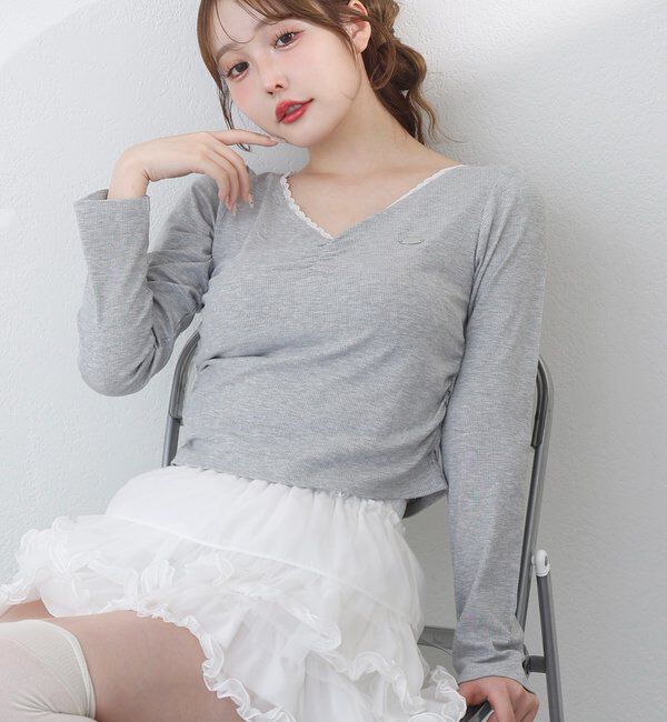  「プレート付きフロントギャザートップ」|プルオーバー|