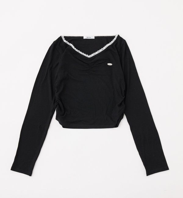  「プレート付きフロントギャザートップ」|プルオーバー|ブラック