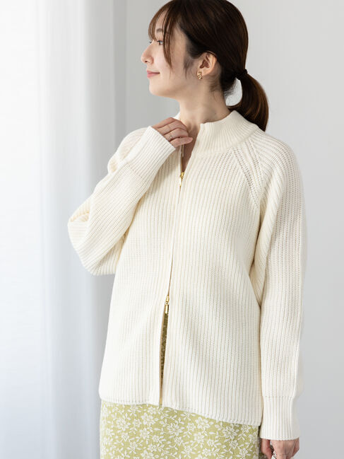 Te chichi TERRASSE「片畦ハイネックダブルジップニット」|ニット・セーター|オフホワイト