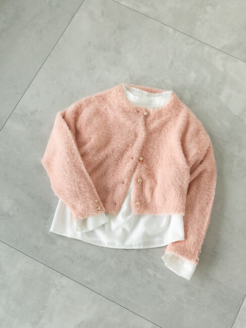 Te chichi TERRASSE「金釦フェザーニットカーディガン」|カーディガン|ピンク