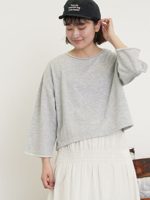 Samansa Mos2「インレイ裏毛カットオフロゴ刺繍カットソー」|Tシャツ・カットソー|グレー