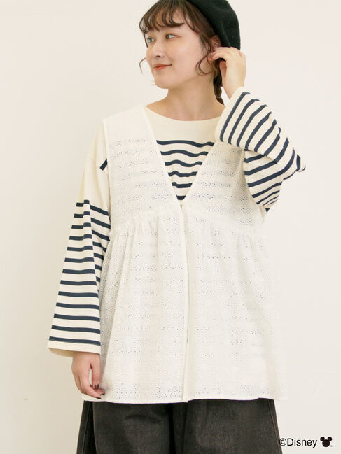 Samansa Mos2「【Disney】ミッキーマウス/レース柄ベスト」|ダウンベスト・ベスト|オフホワイト