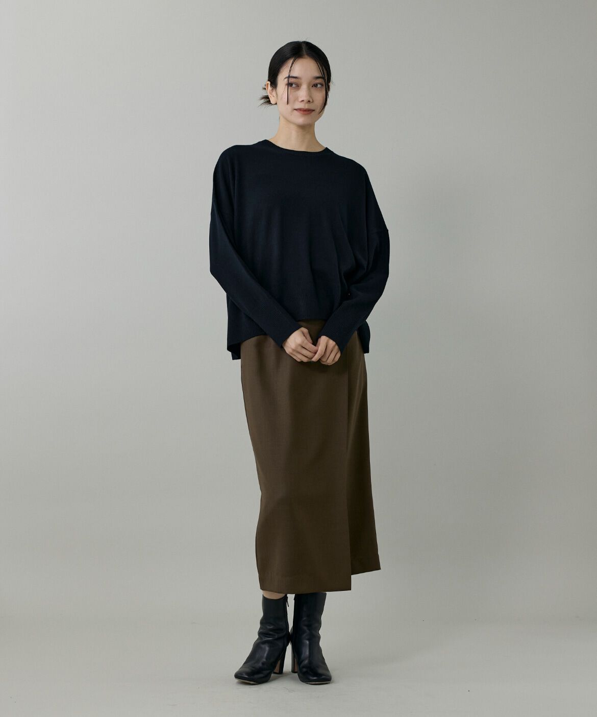 INED「《大きいサイズ》クルーネックプルオーバーニット」|ニット・セーター|