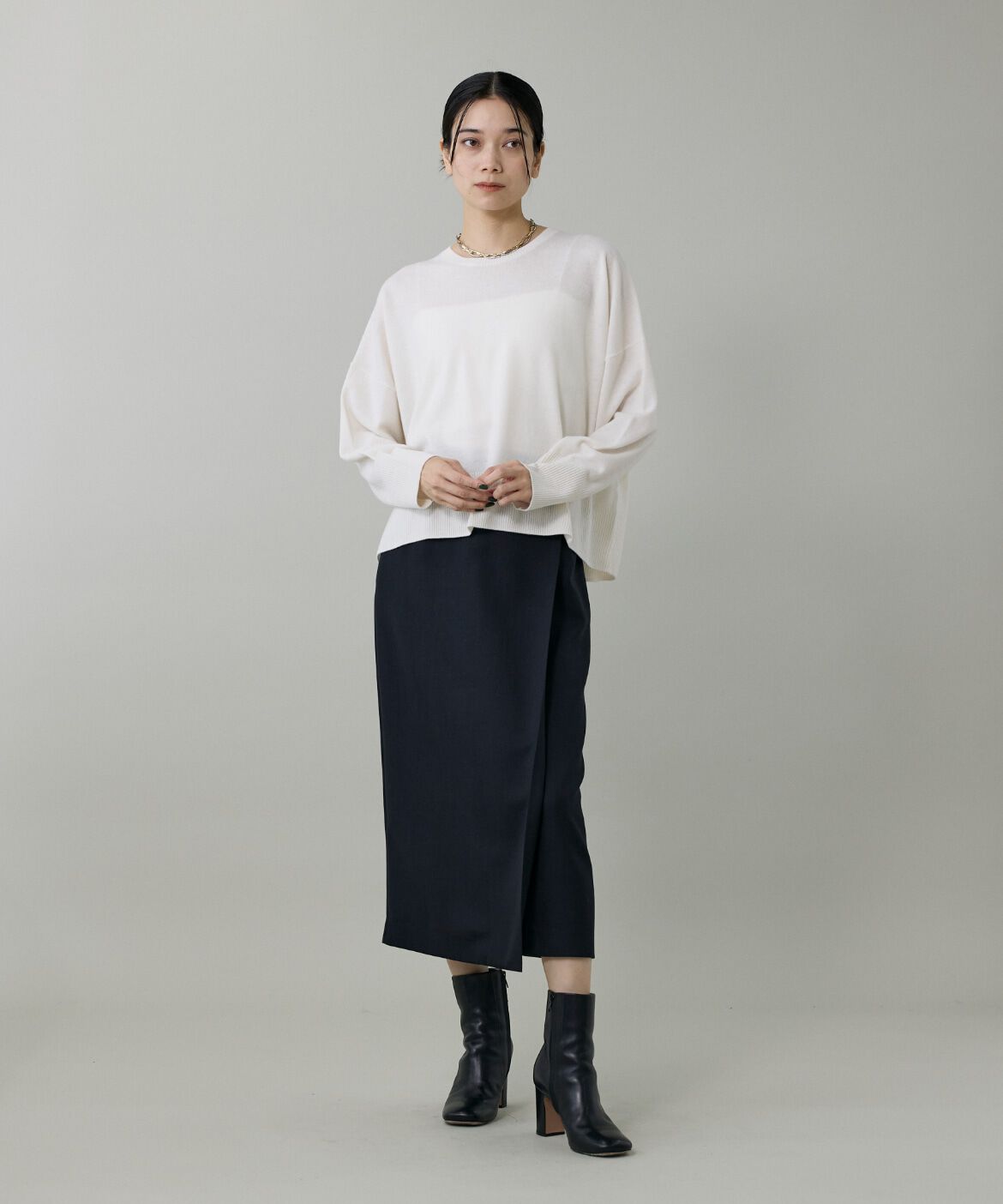 INED「《大きいサイズ》クルーネックプルオーバーニット」|ニット・セーター|