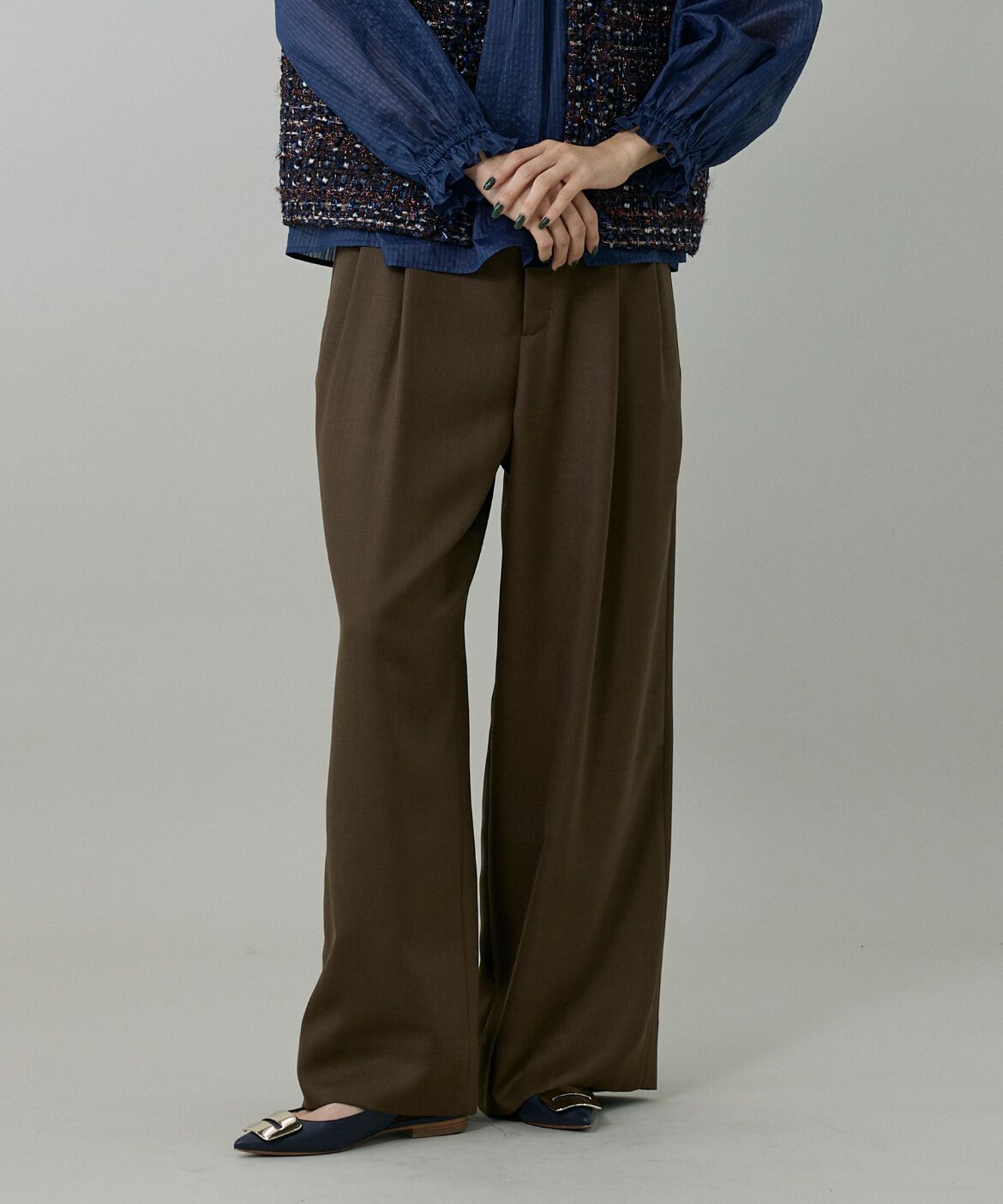 INED「ライトカルゼ ベルテッドワイドパンツ」|その他|ブラウン