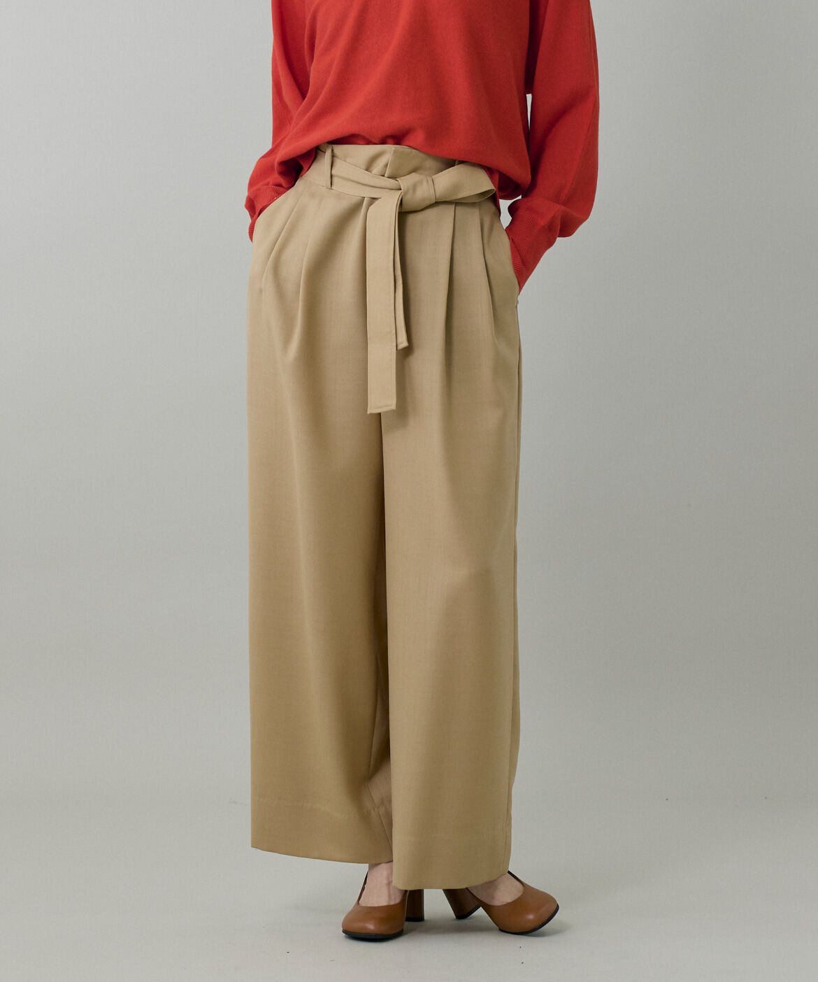 INED「ライトカルゼ ベルテッドワイドパンツ」|その他|ベージュ2