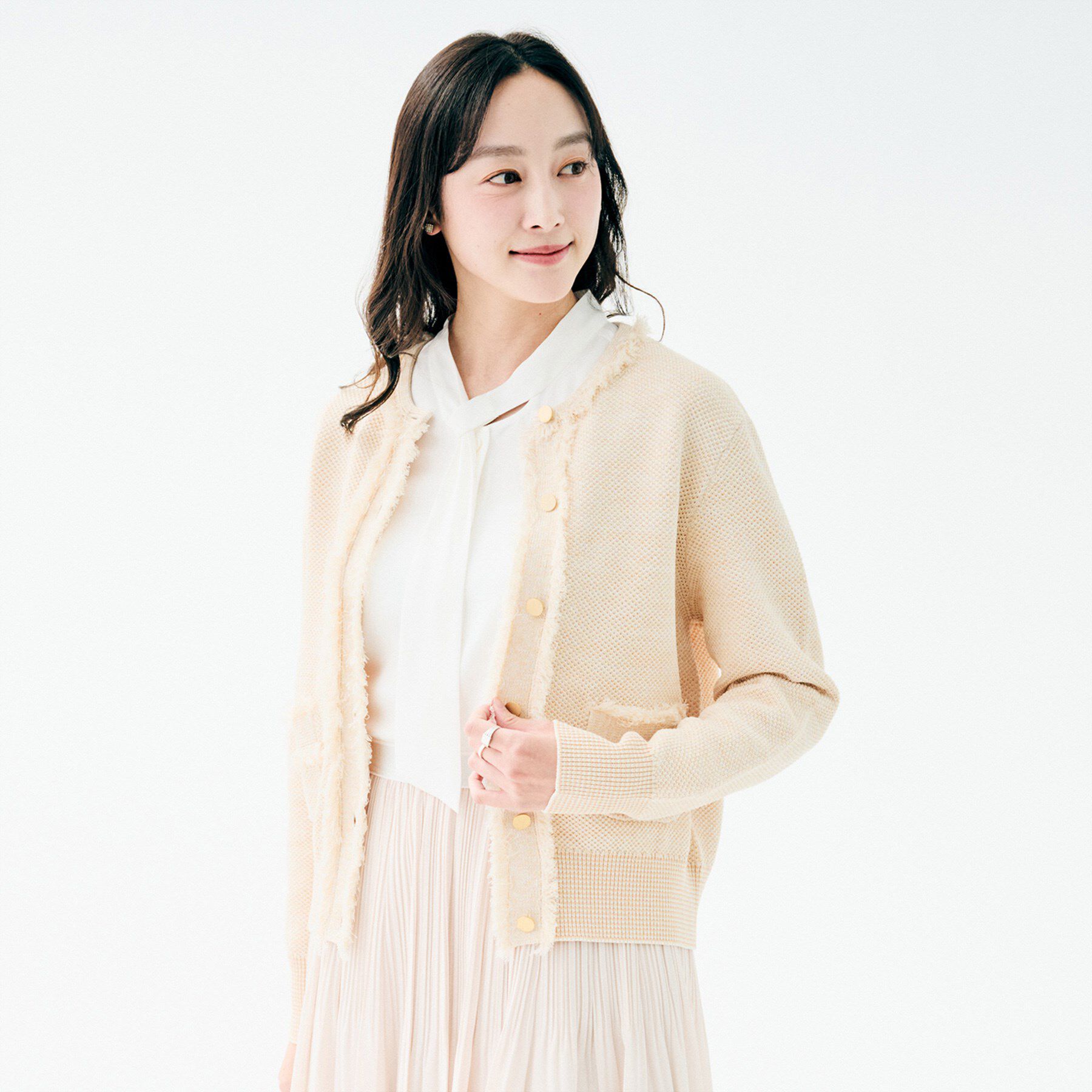 UNTITLED「【洗える/ジャケット風】ツイードニットカーディガン」|カーディガン|